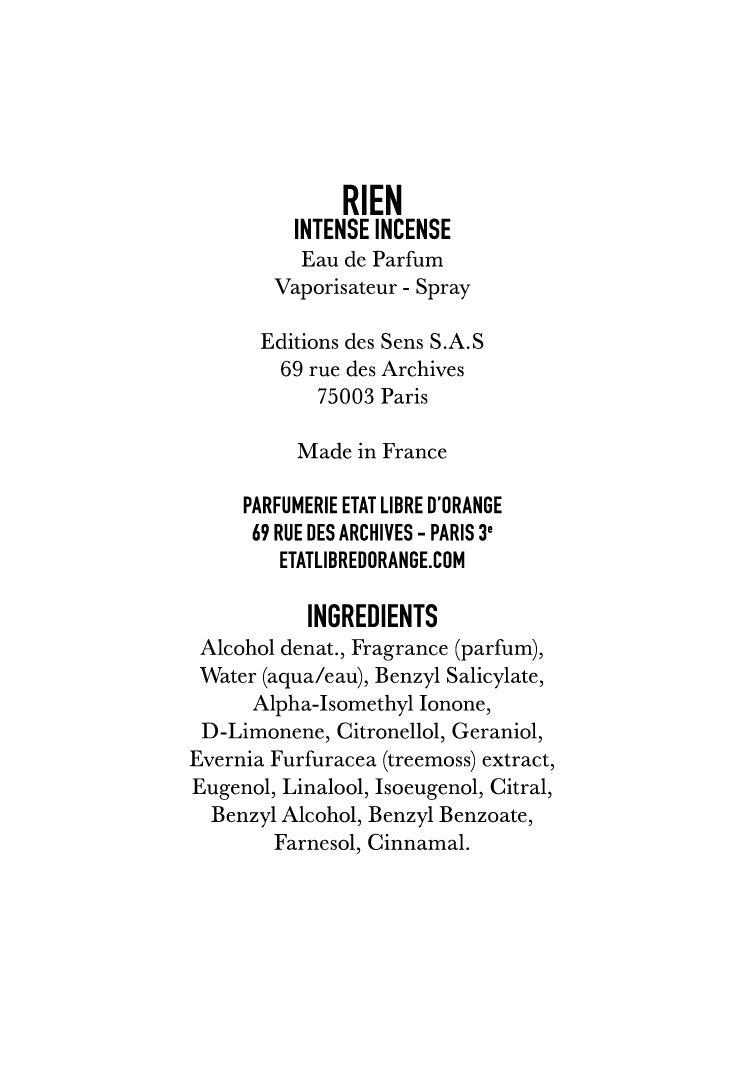 RIEN INTENSE INCENSE Eau de Parfum 100ml